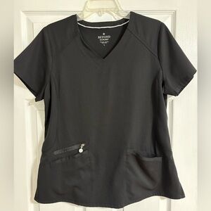 Beyond Scrubs Black V-Neck Top Size Large Stretch Medical Uniform